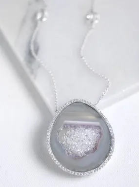 CZ Open Agate Sparkle Filled Long Necklace