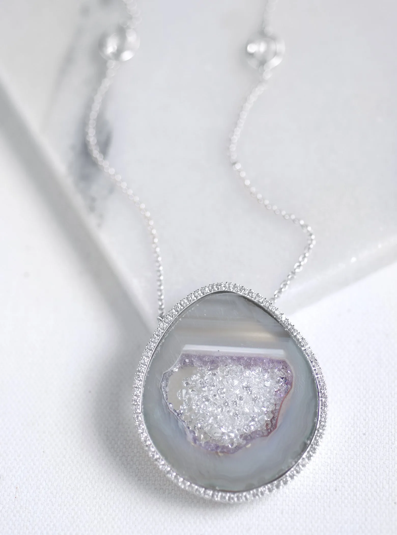 CZ Open Agate Sparkle Filled Long Necklace