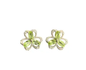 Dainty Flower Peridot Silver Stud Earrings