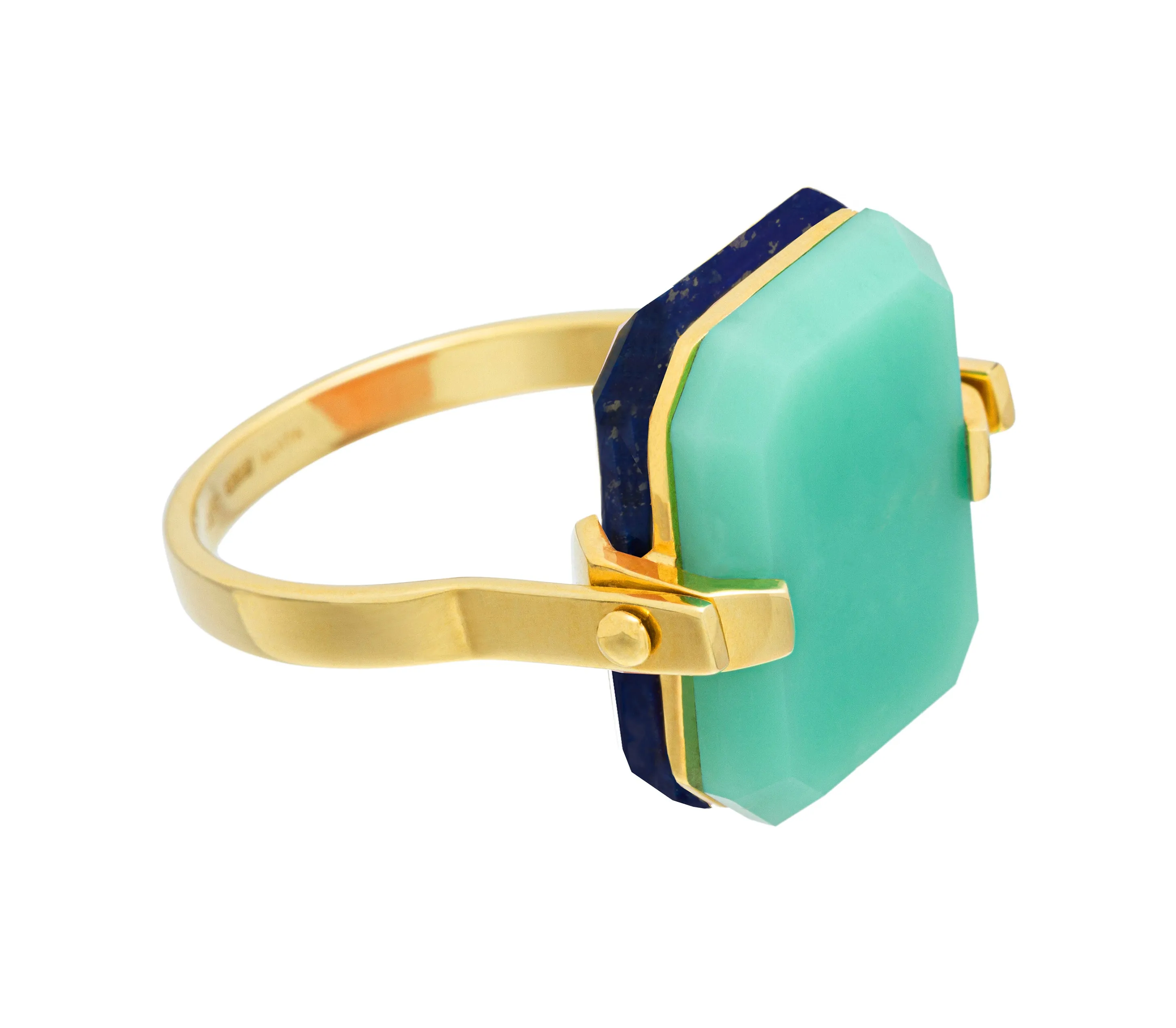 DECO SANDWICH LAPIS LAZULI   CHRYSOPRASE RING