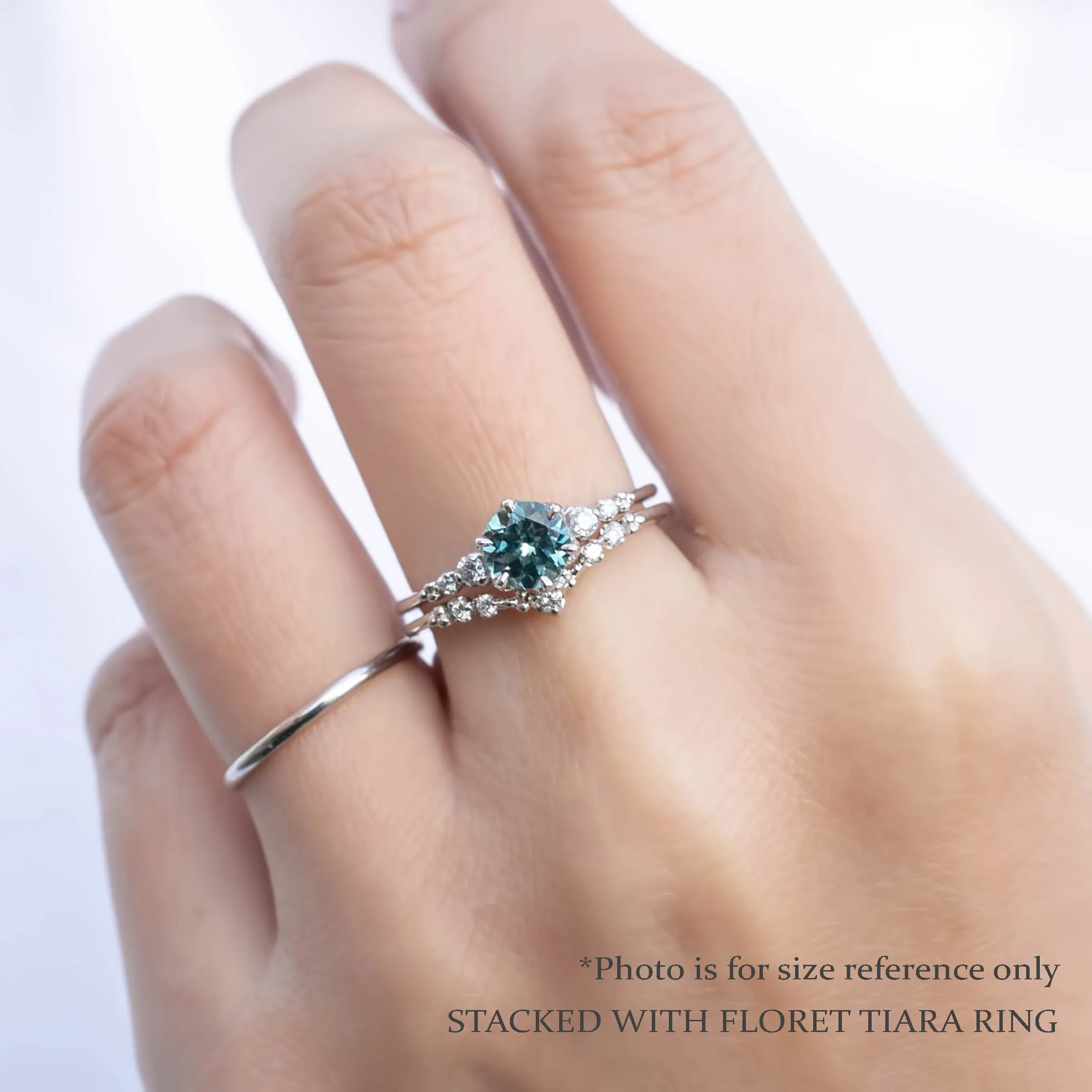 Estel Fleur Ring 0.94ct Light Blue Green Montana Sapphire, 14k White Gold (One of a kind)