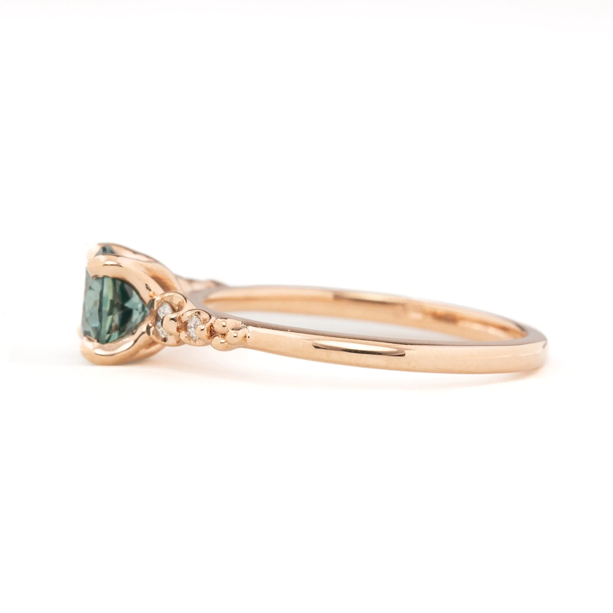 Estel Luxe Ring 1.11ct Teal Blue Green Montana Sapphire, 14k Rose Gold (One of a Kind)