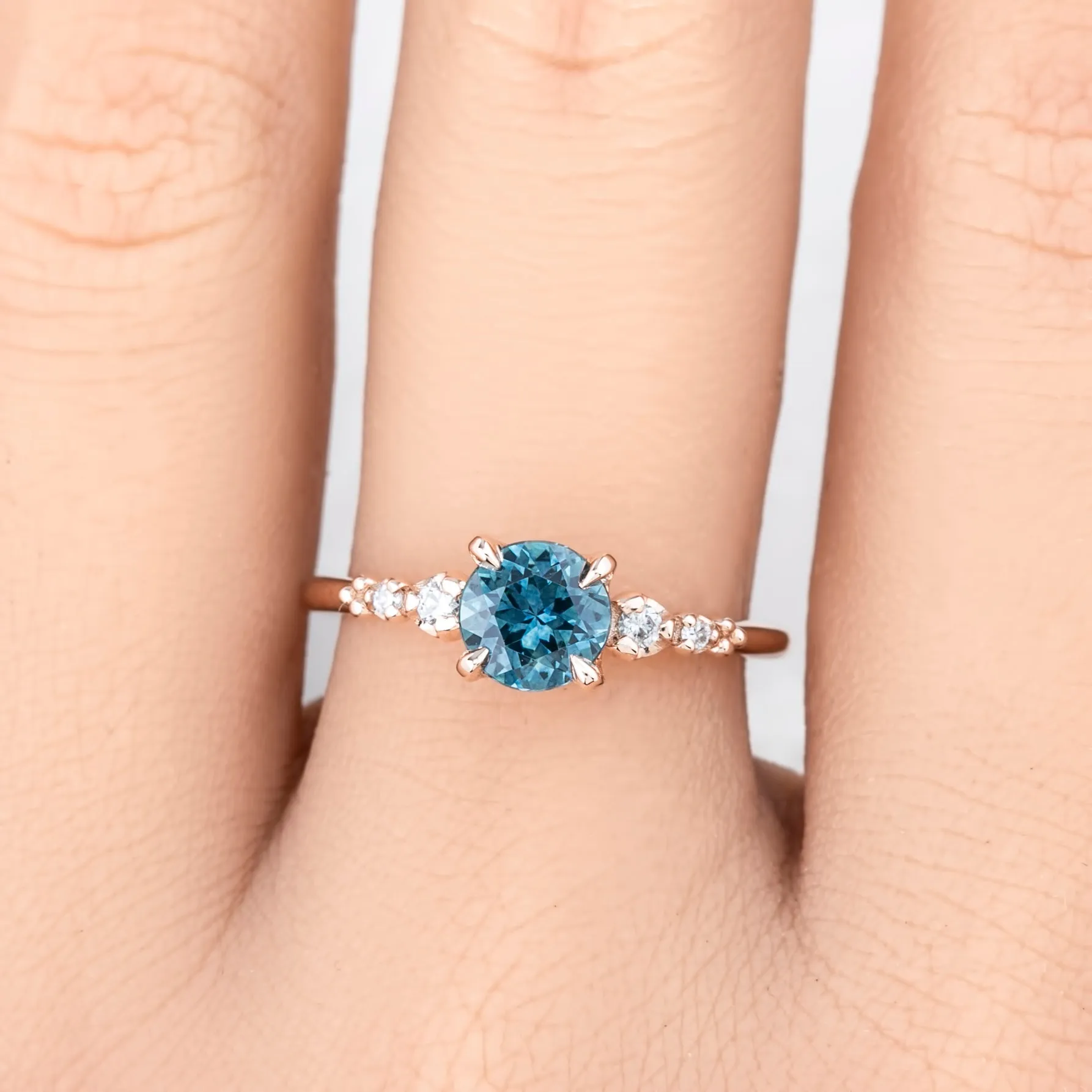 Estel Luxe Ring 1.11ct Teal Blue Green Montana Sapphire, 14k Rose Gold (One of a Kind)