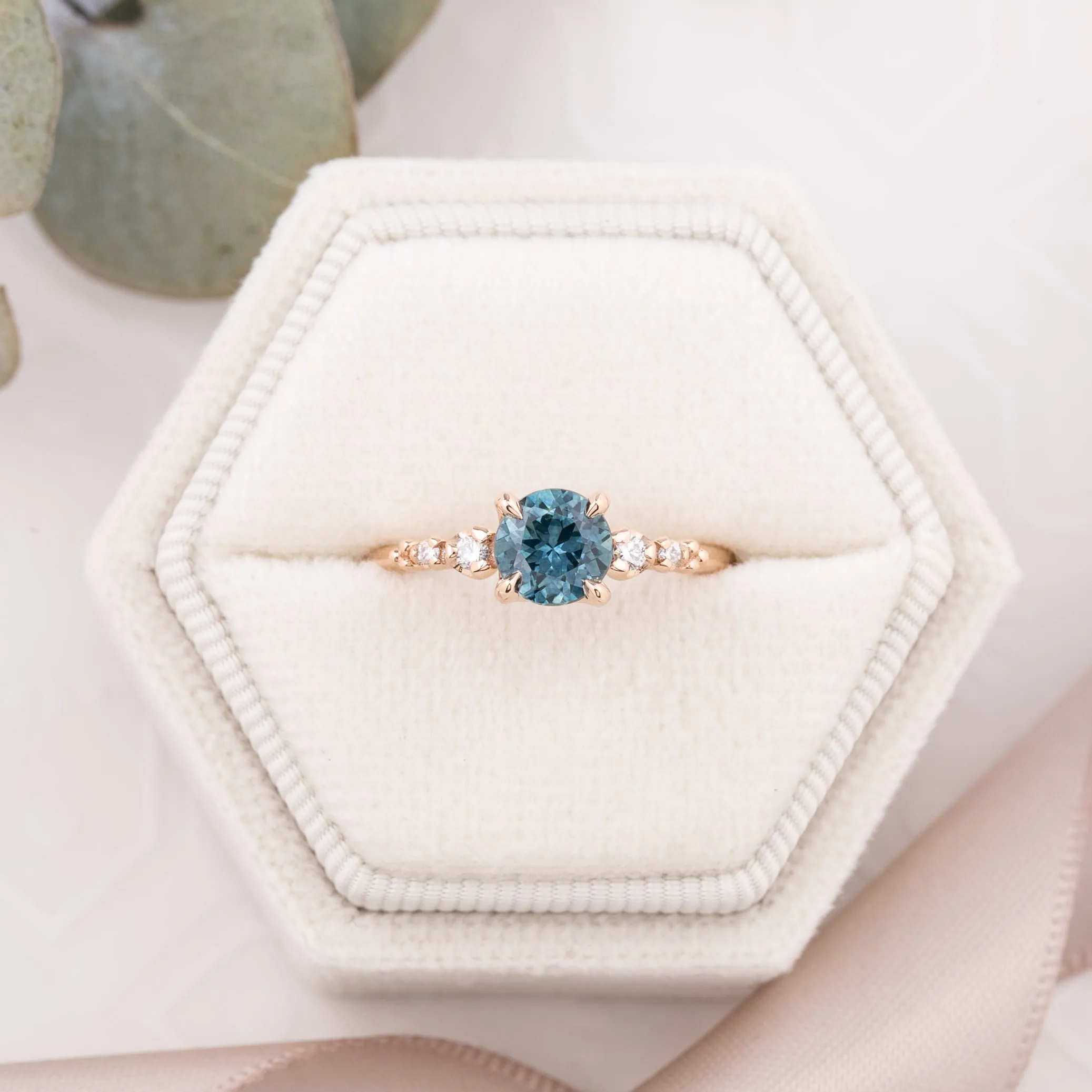 Estel Luxe Ring 1.11ct Teal Blue Green Montana Sapphire, 14k Rose Gold (One of a Kind)