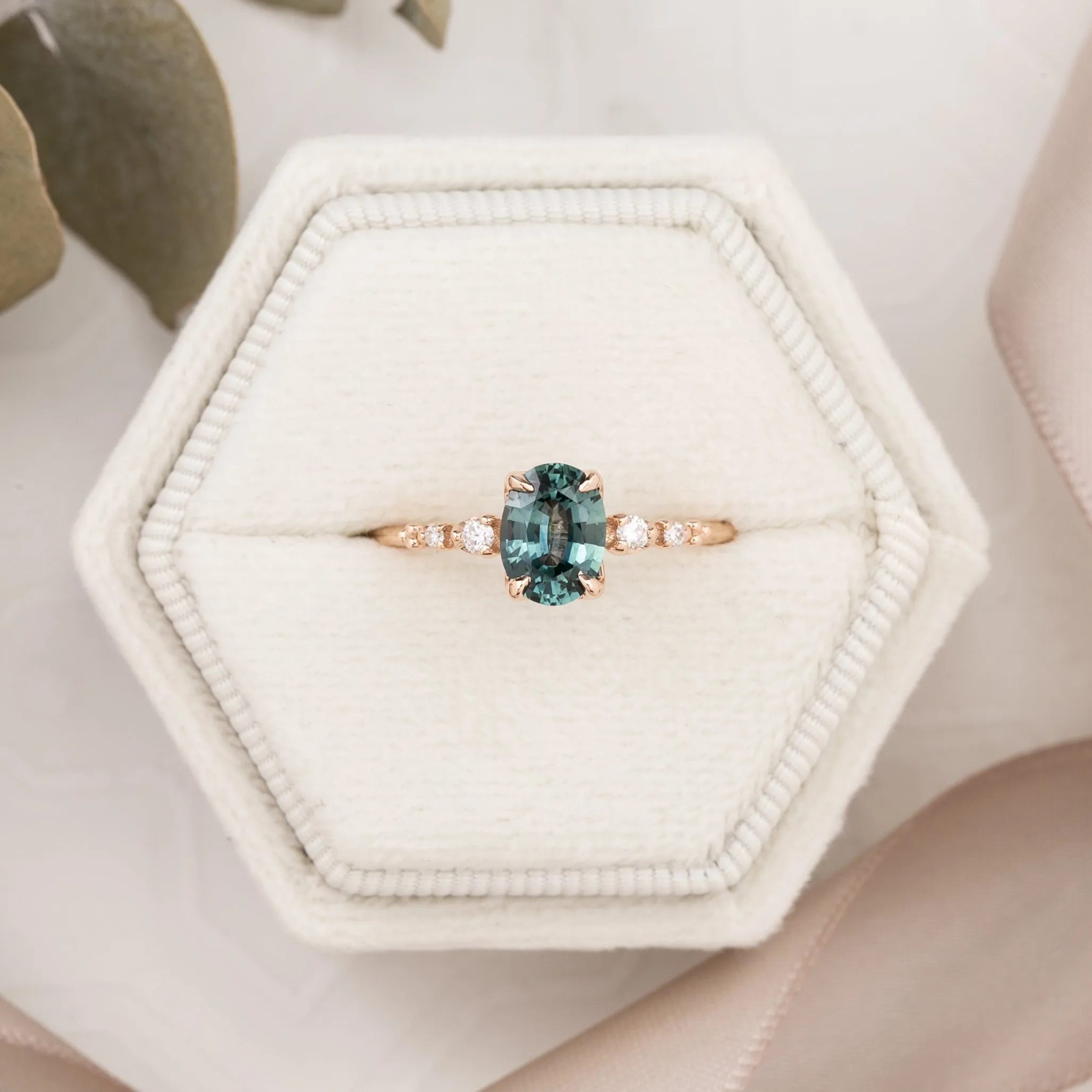 Estel Luxe Ring 1.12ct Blue Green Montana Sapphire, 14k Rose Gold (One of a kind)