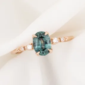 Estel Luxe Ring 1.12ct Blue Green Montana Sapphire, 14k Rose Gold (One of a kind)