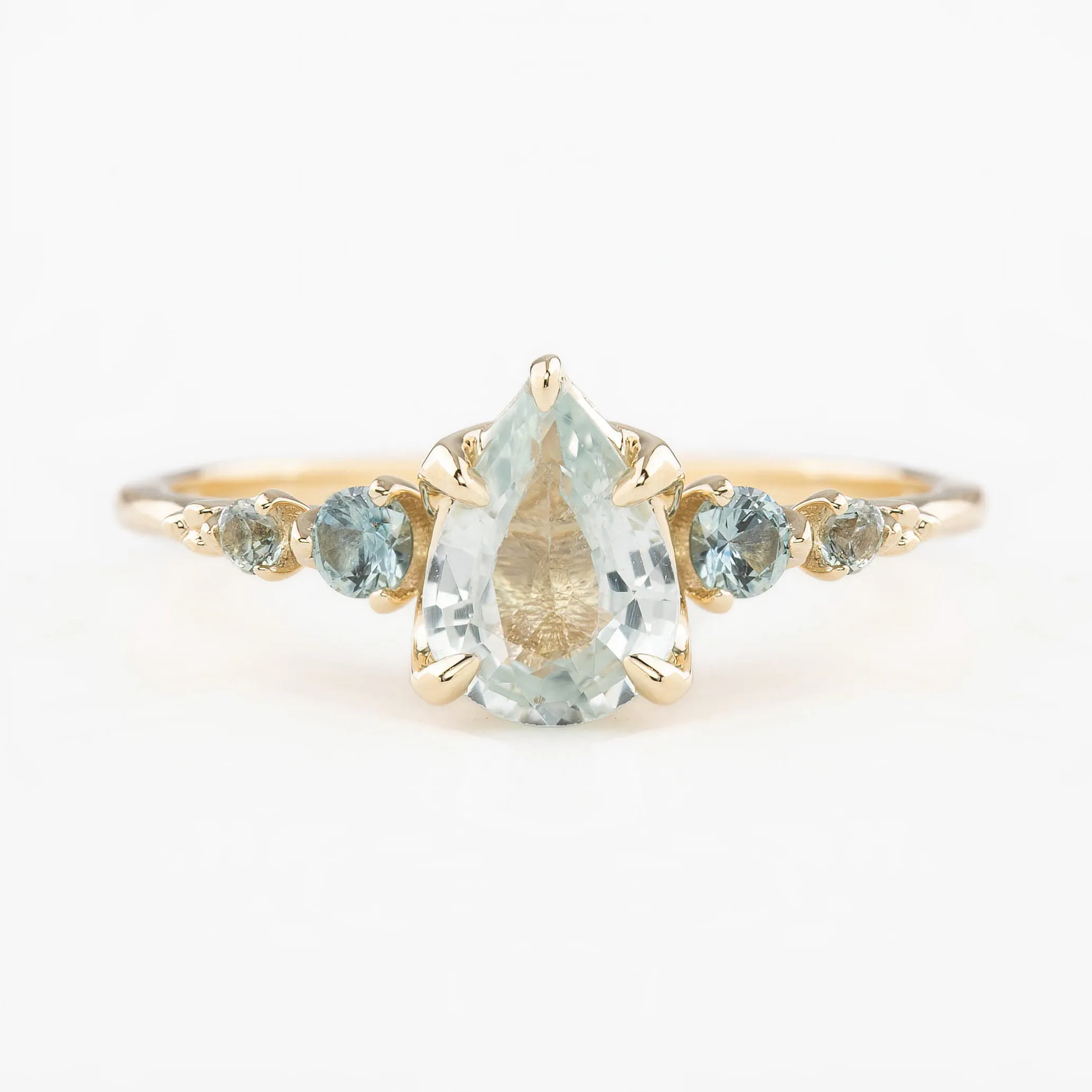 Estel Luxe Ring 1.1ct Light Green Pear Madagascar Sapphire, 14K Yellow Gold (One of a kind)