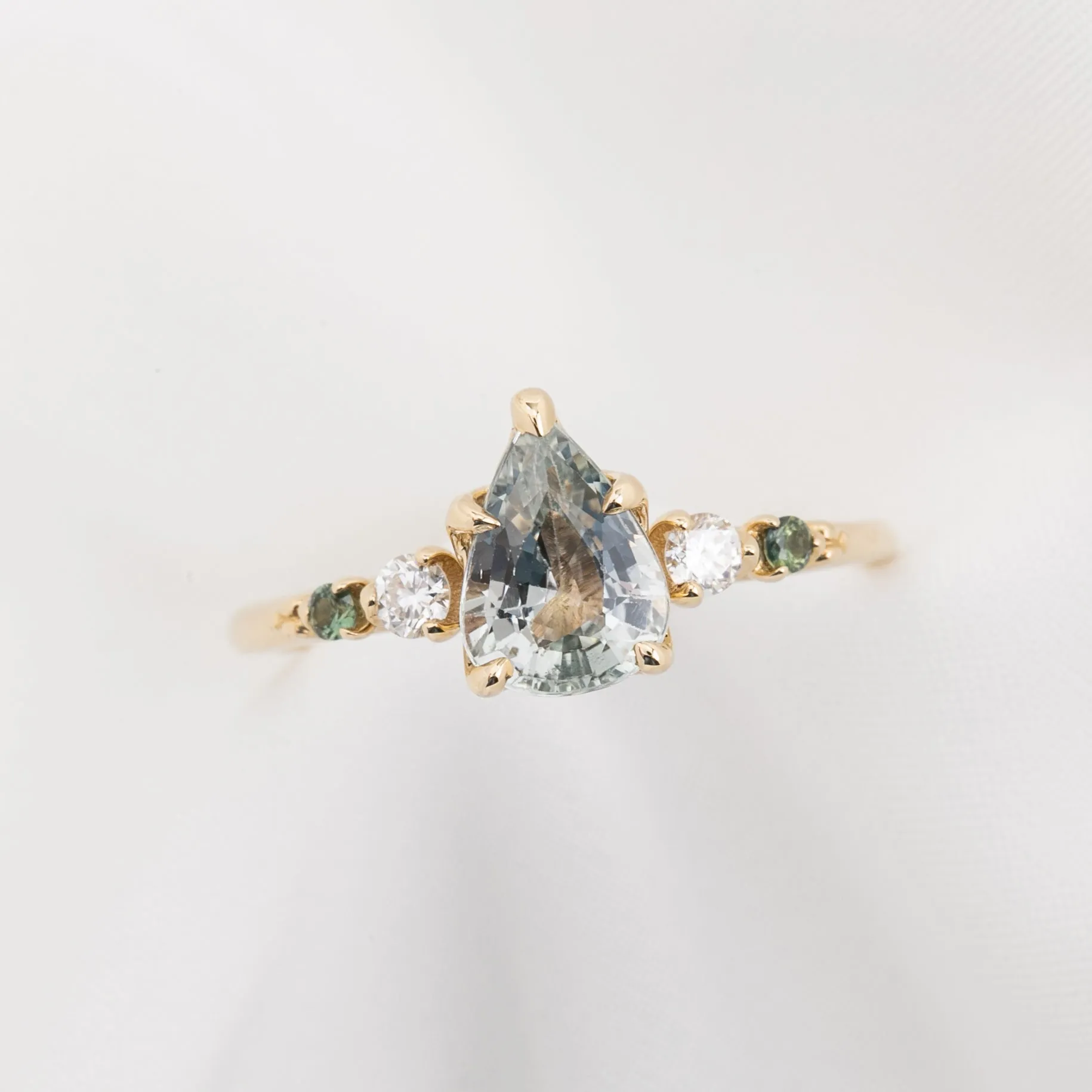 Estel Luxe Ring 1.5ct Light Green Madagascar Sapphire, 14K Yellow Gold (One of a kind)