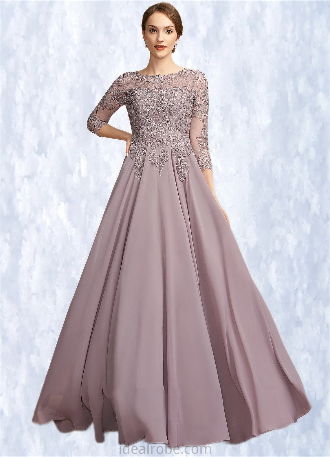 Eva A-Line Scoop Neck Floor-Length Chiffon Lace Mother of the Bride Dress With Sequins STK126P0014918