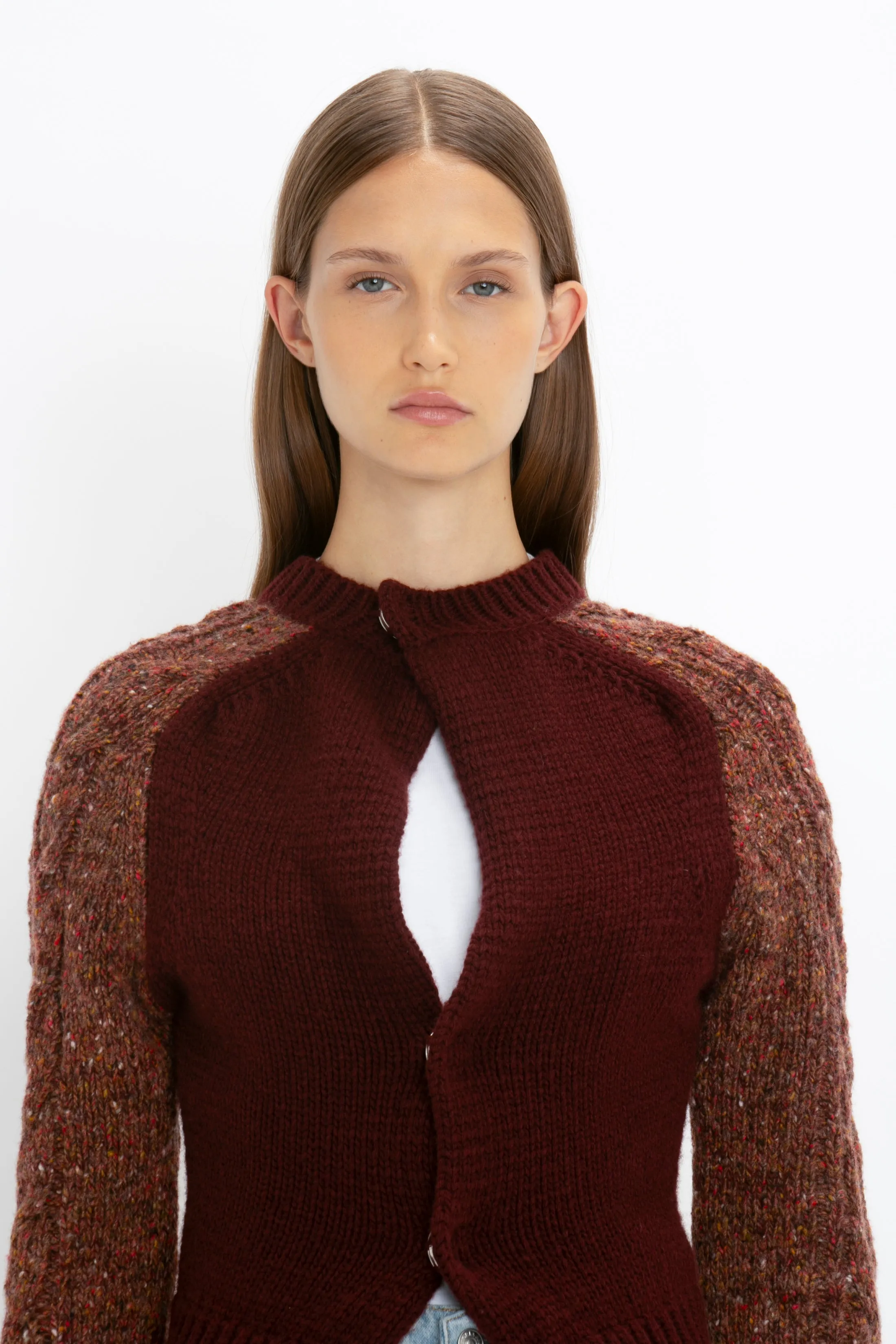 Exclusive Contrast Sleeve Cardigan In Rust