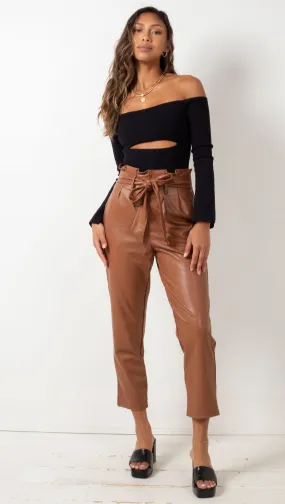 Faux Leather Paperbag Pant - Cocoa