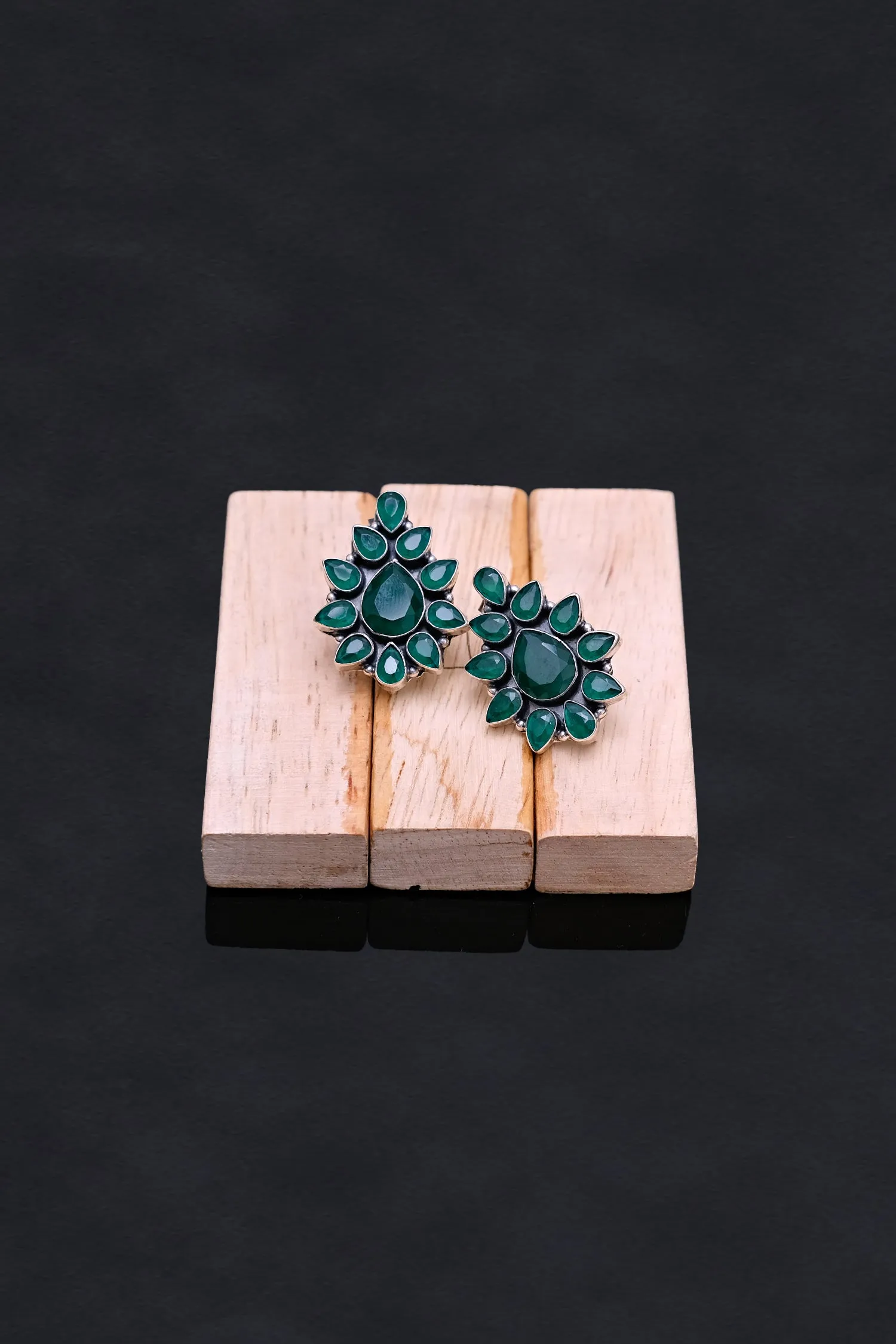 Festive Vibes Green Stone Flower Studs