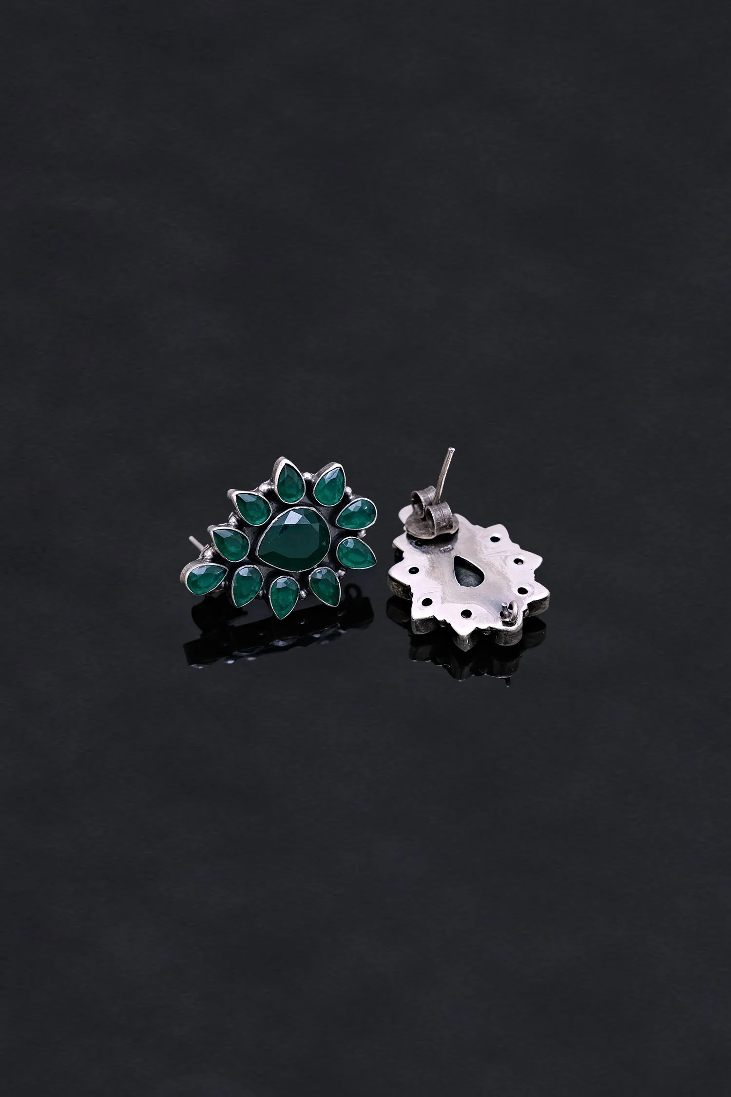 Festive Vibes Green Stone Flower Studs