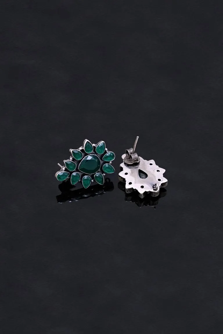 Festive Vibes Green Stone Flower Studs