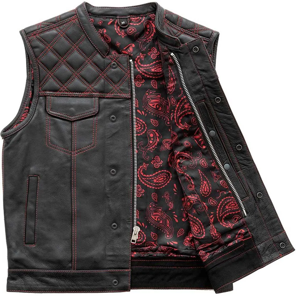 First Mfg Mens Downside Diamond Quilt Leather Vest