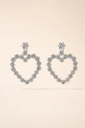 Flower Heart Rhinestone Post Earrings