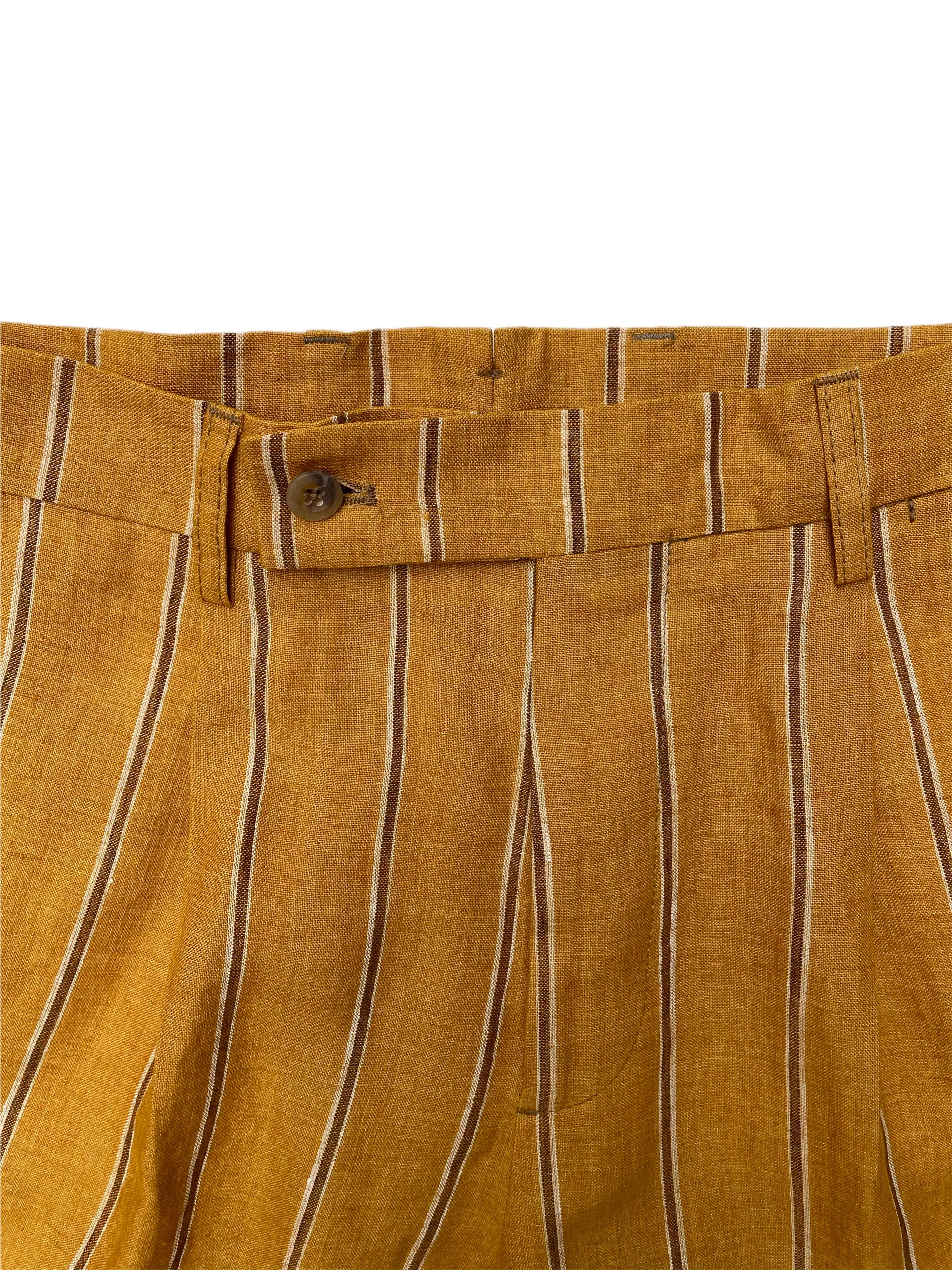 FRESH Linen Striped One-Pleat Shorts In Gold