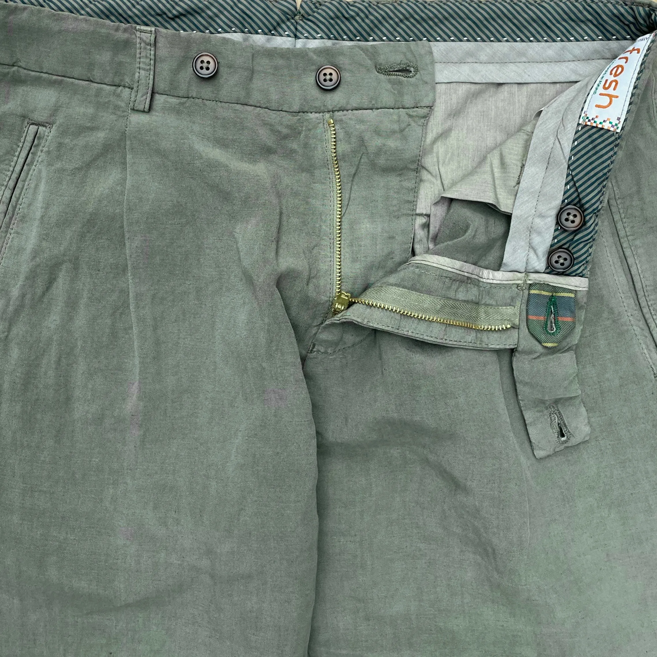 FRESH Lyocell Linen One-Pleat Chino Pants In Green