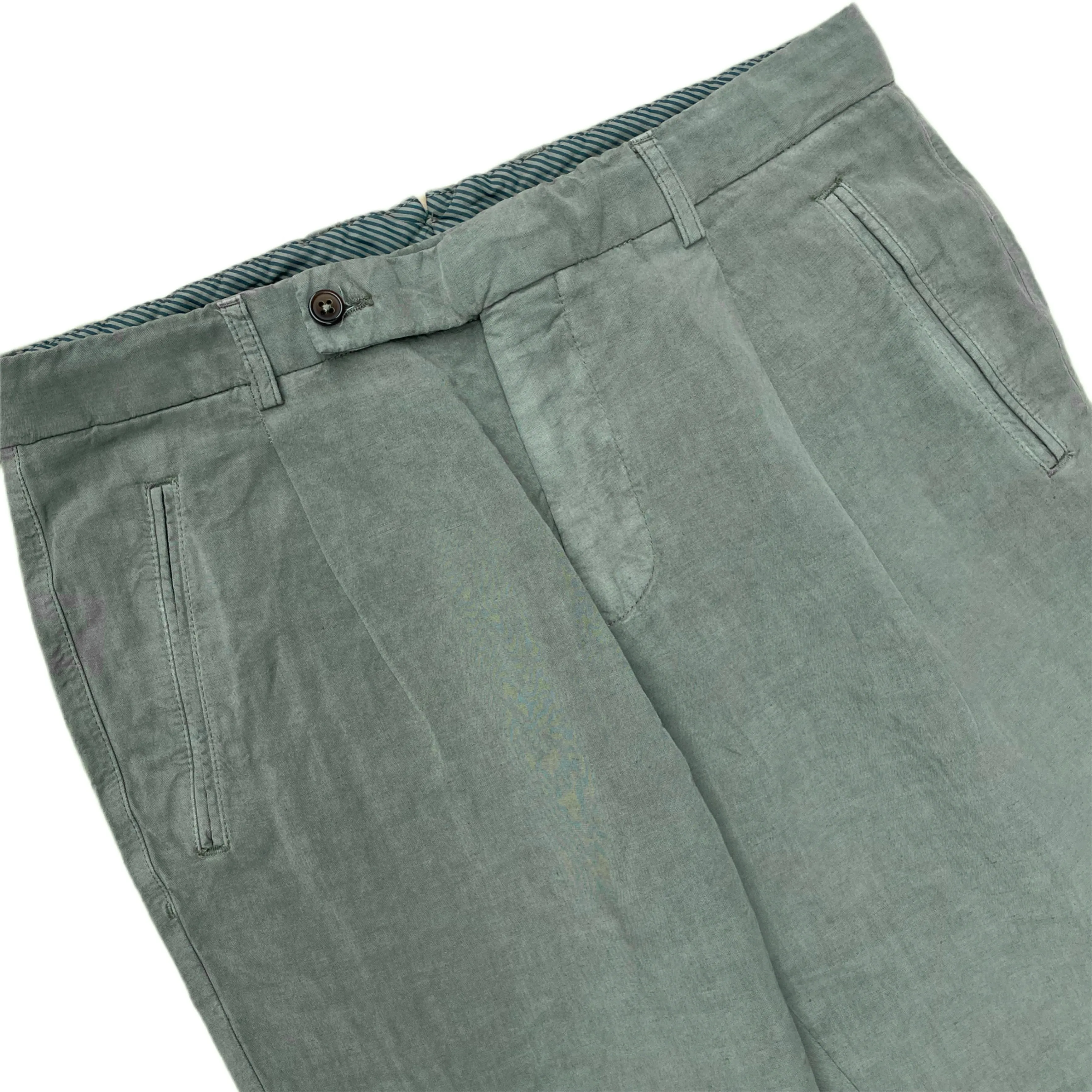 FRESH Lyocell Linen One-Pleat Chino Pants In Green