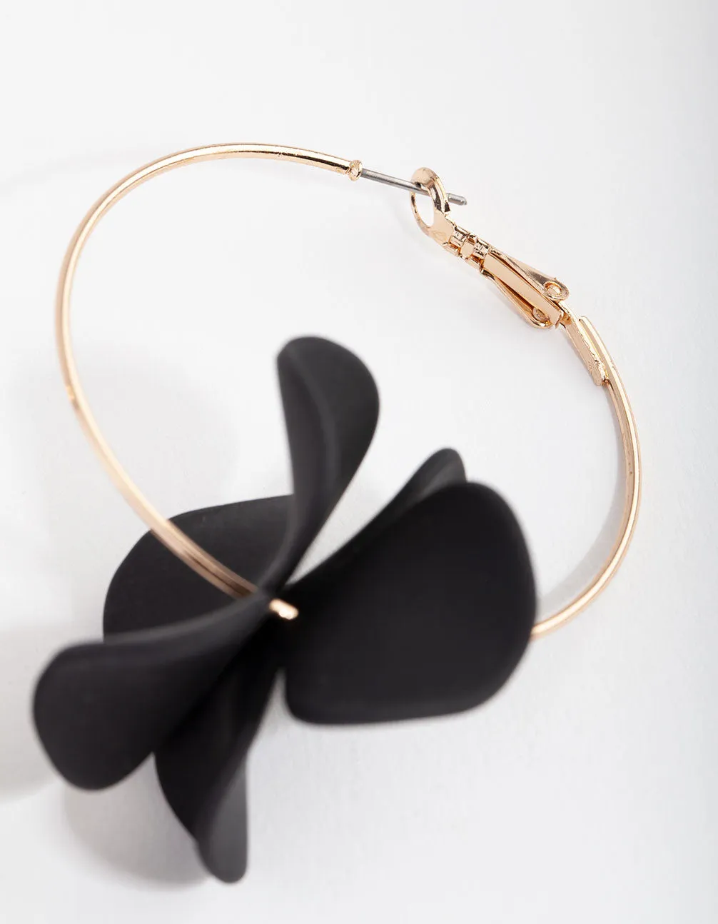 Gold Black Pearlised Flower Hoop Earrings