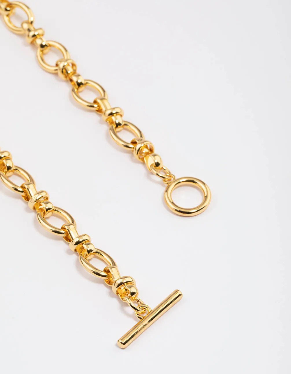 Gold Plated Oval Detailed Chain FOB Necklace