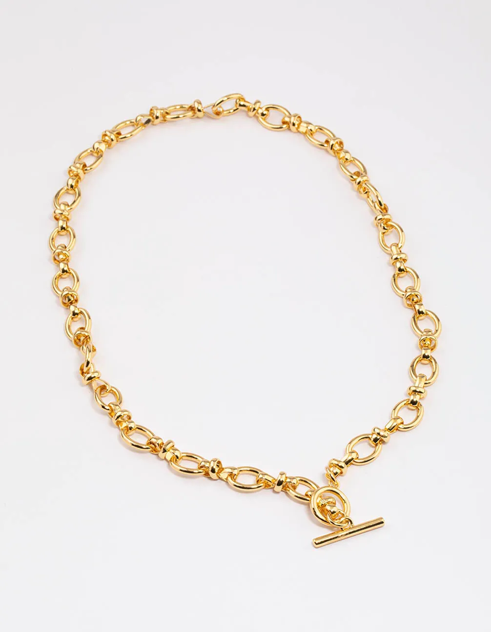 Gold Plated Oval Detailed Chain FOB Necklace