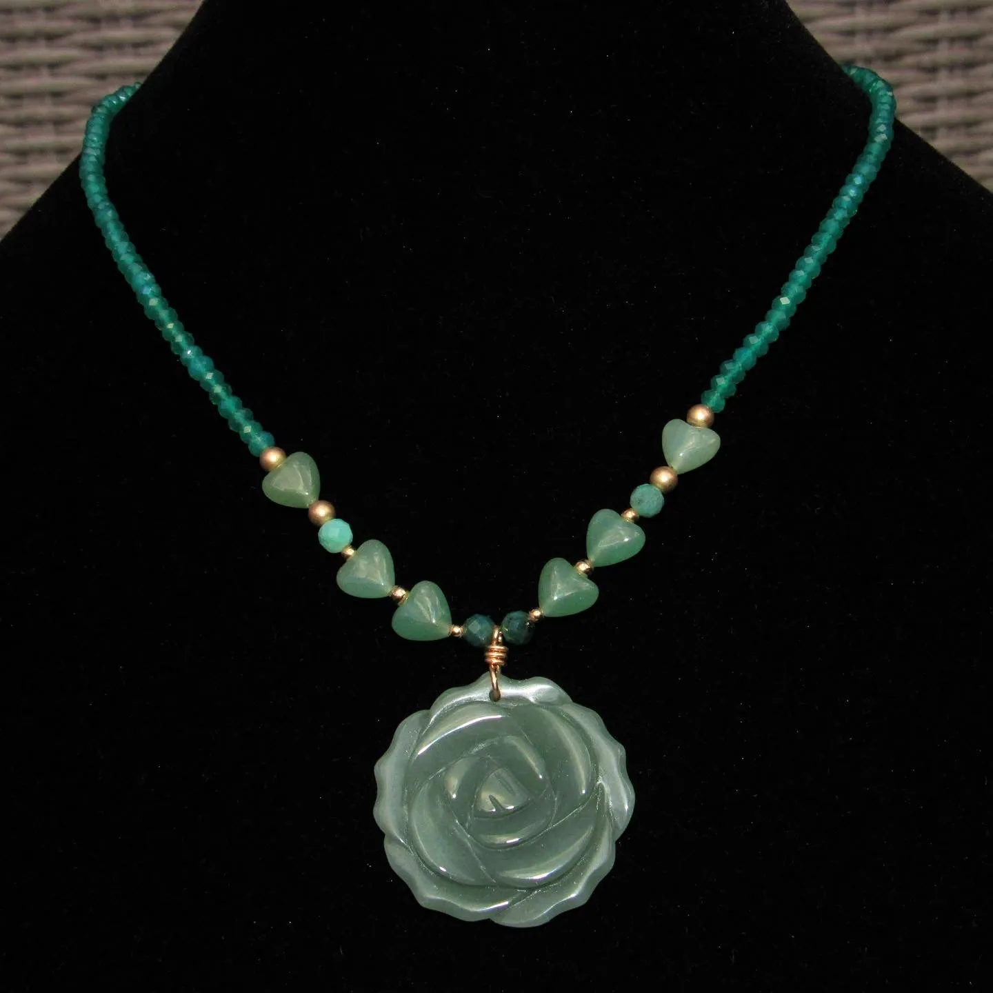 Green Aventurine, green onyx, emerald gemstone beaded necklace