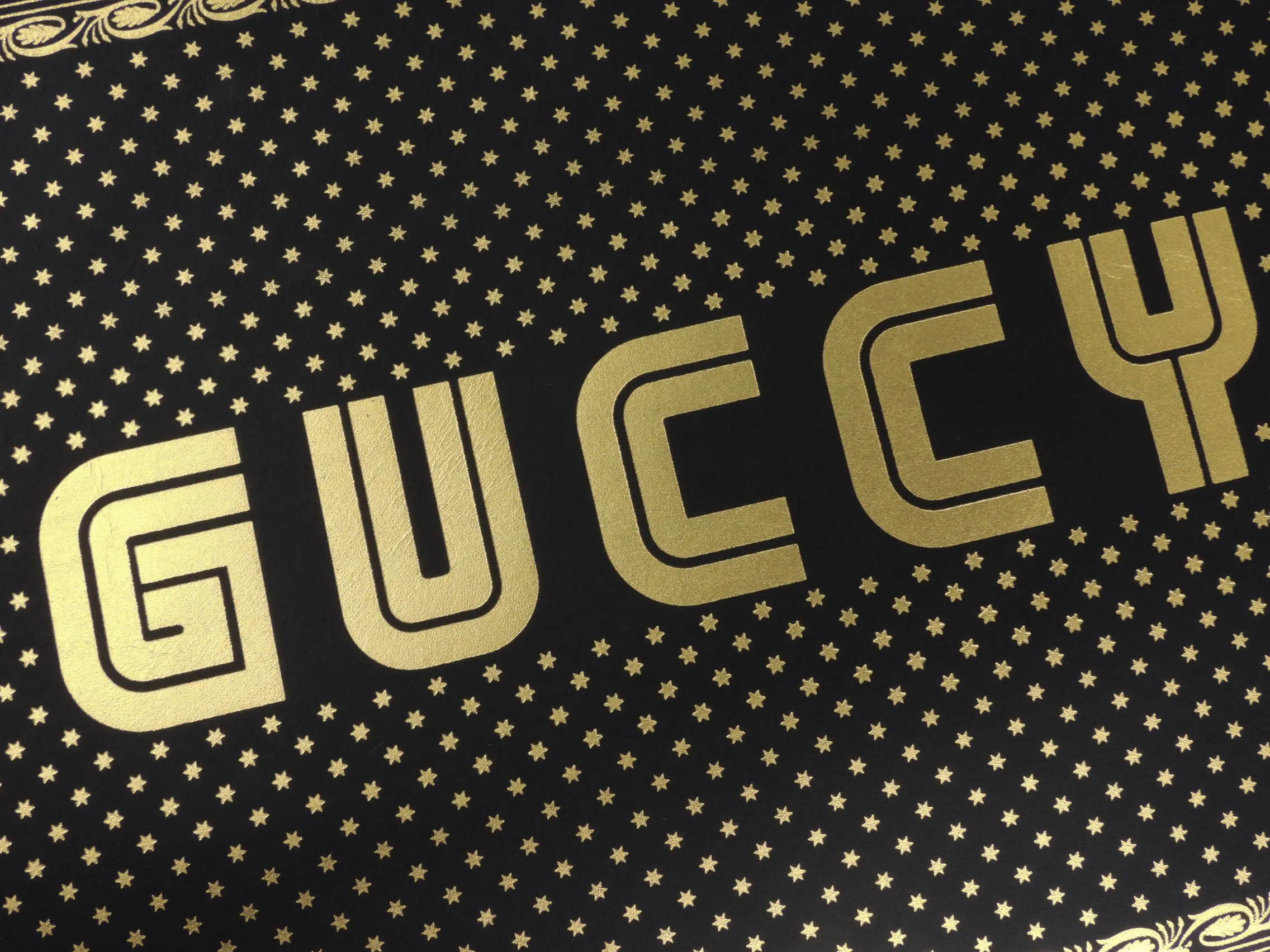 Gucci X SEGA Spring 2018 Black Leather Guccy Logo Moon and Stars Print Large Zip Pouch Clutch