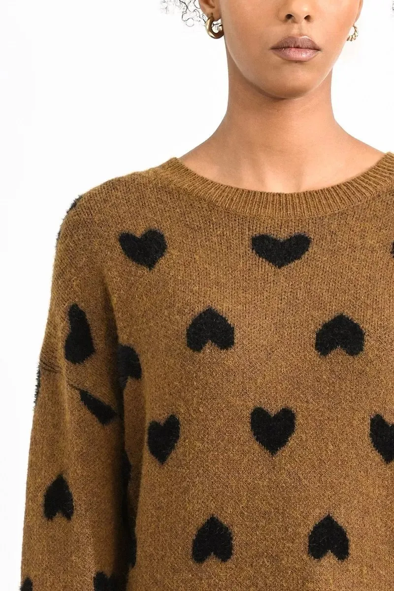 Heart Pattern Knit Sweater