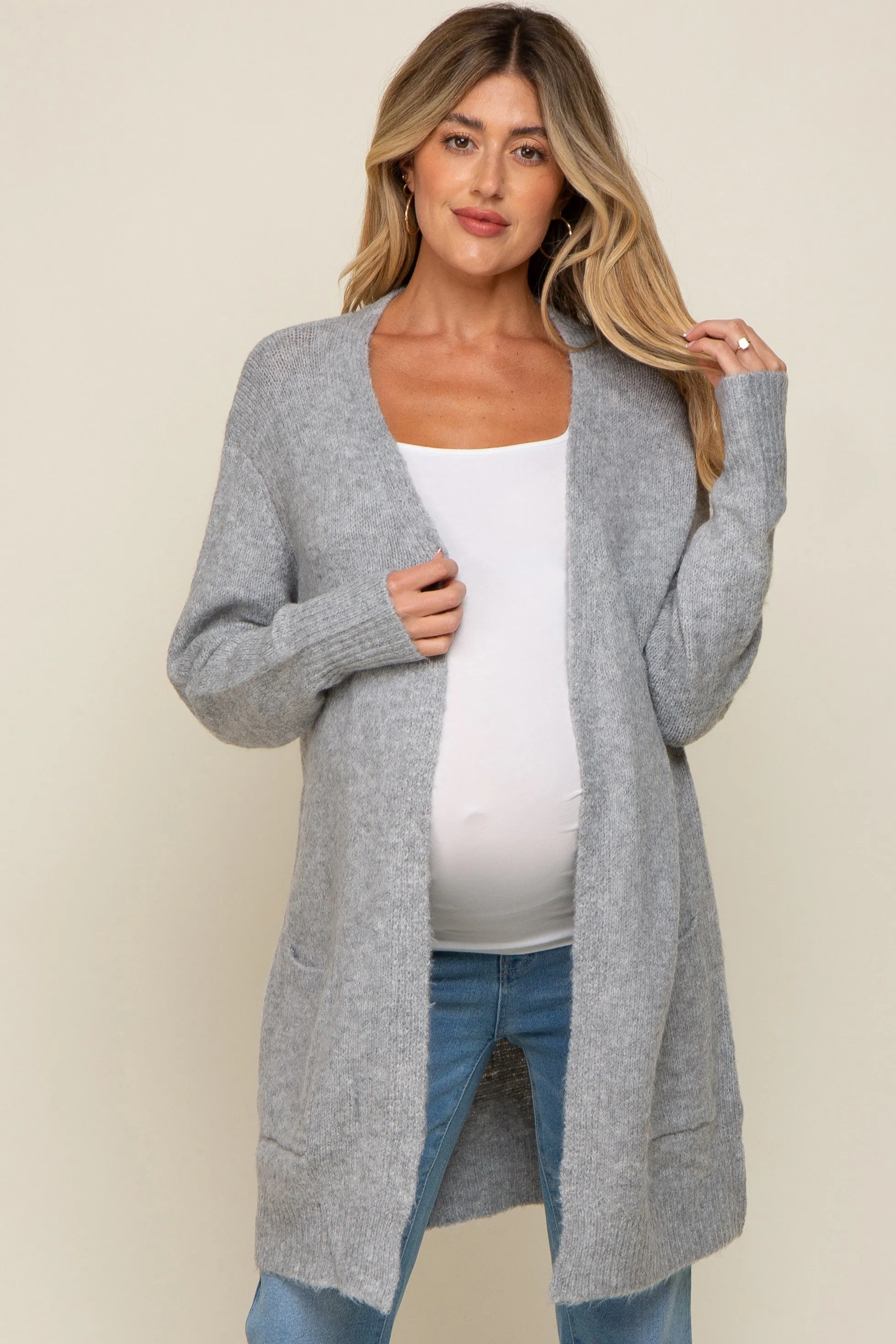 Heather Grey Basic Knit Maternity Cardigan