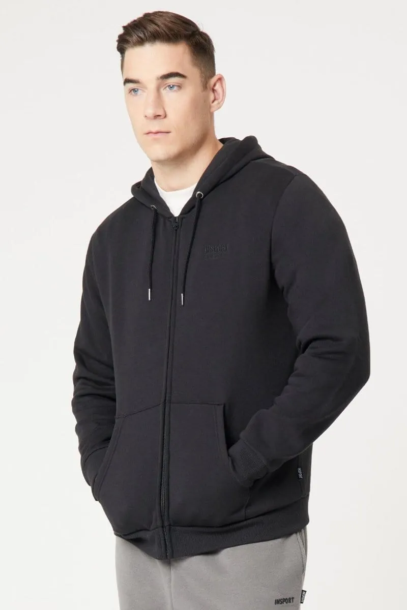 INSPORT MEN'S ALASKA FULL ZIP HOODED BLACK JACKET