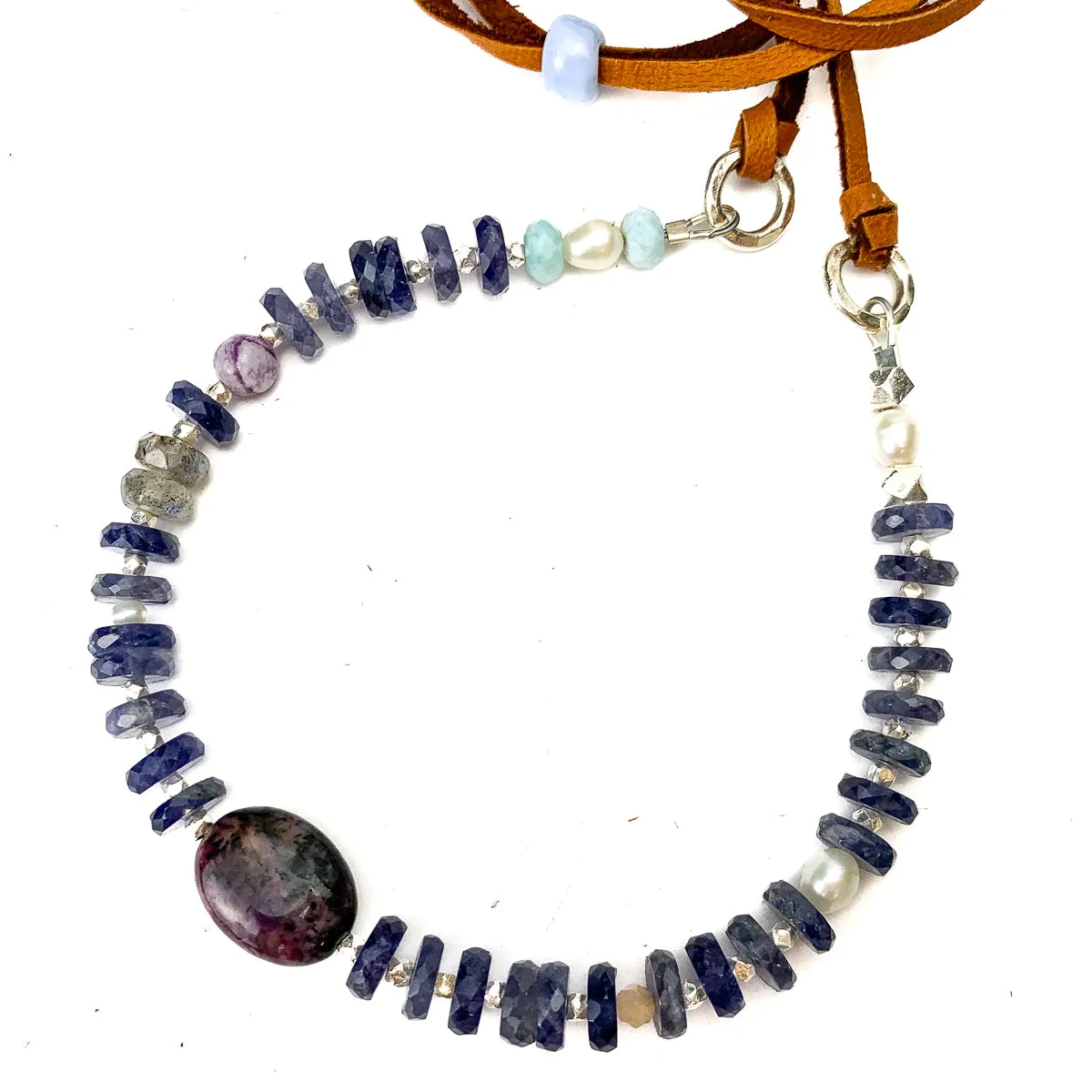 Iolite, Charoite, Purple Flower Jasper, Larimar, Labradorite, Freshwater Pearl Necklace #5