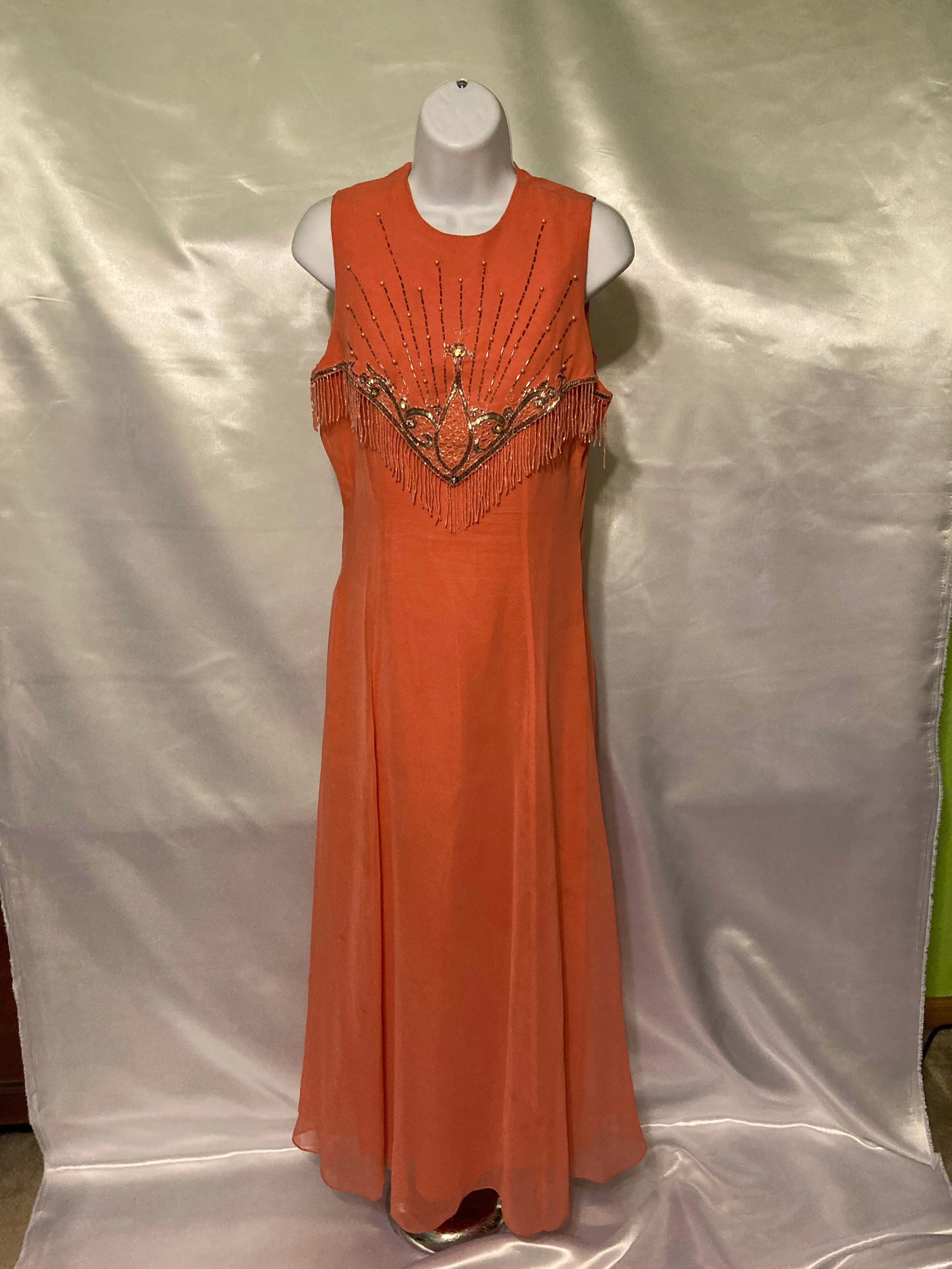 Jack Bryan Peach/ Orange Maxi Beaded Sleeveless Vintage Women's Dress 8 Medium