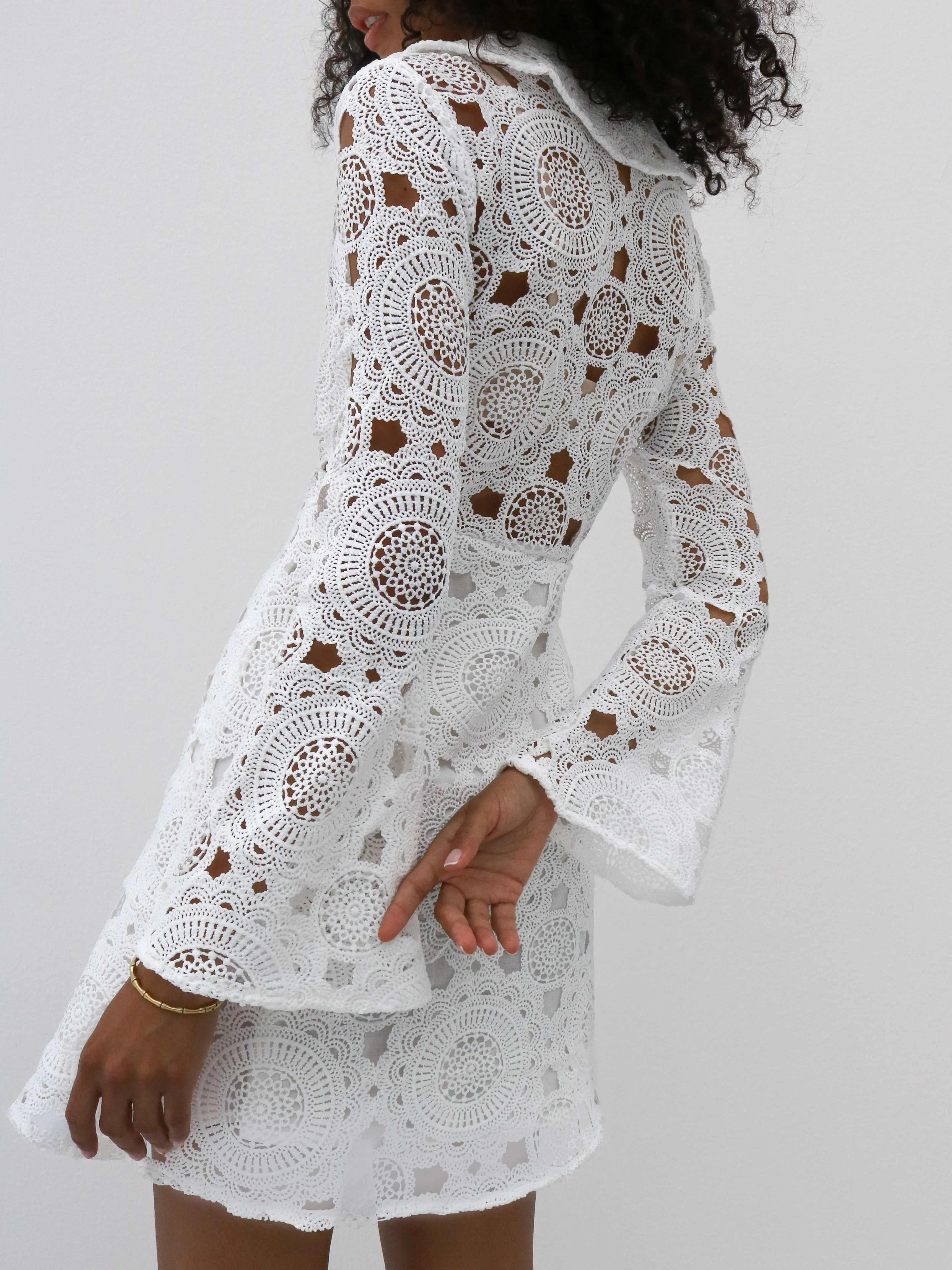 Jane Button Down Lace Dress | White