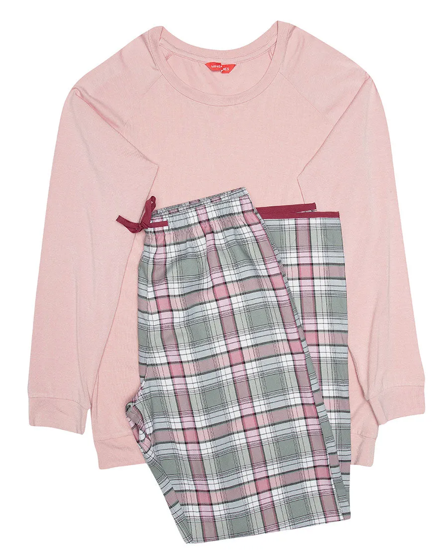 Jessica Pink Jersey Top and Check Pyjama Set