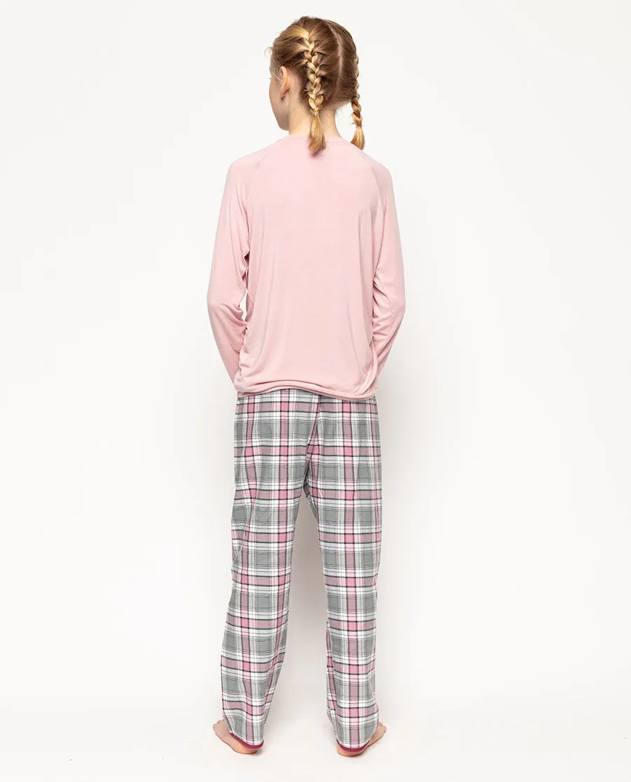 Jessica Pink Jersey Top and Check Pyjama Set