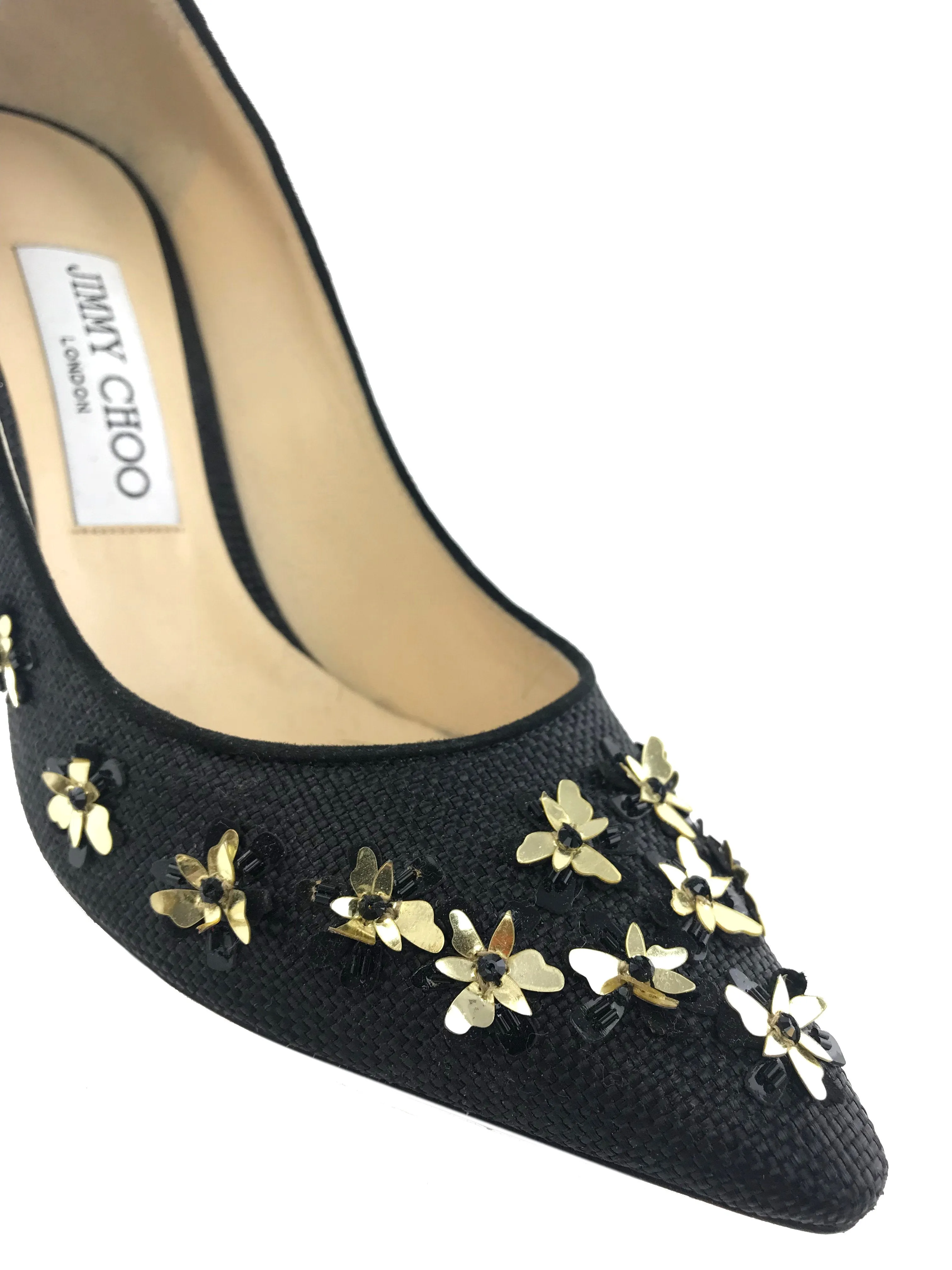 Jimmy Choo Romy Flower Raffia Pump Size 7.5