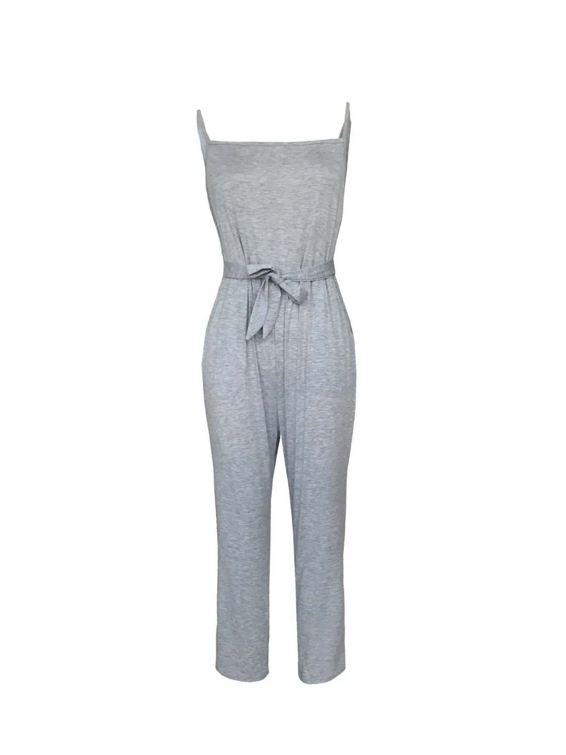 Jumpsuit mit Spaghettiträgern und eckigem Ausschnitt und Bindeband