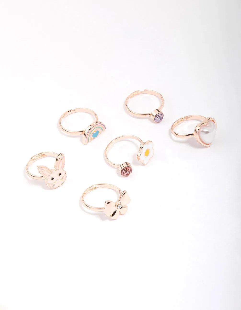 Kids Rose Gold Easter Bunny Bow Ring 6-Pack