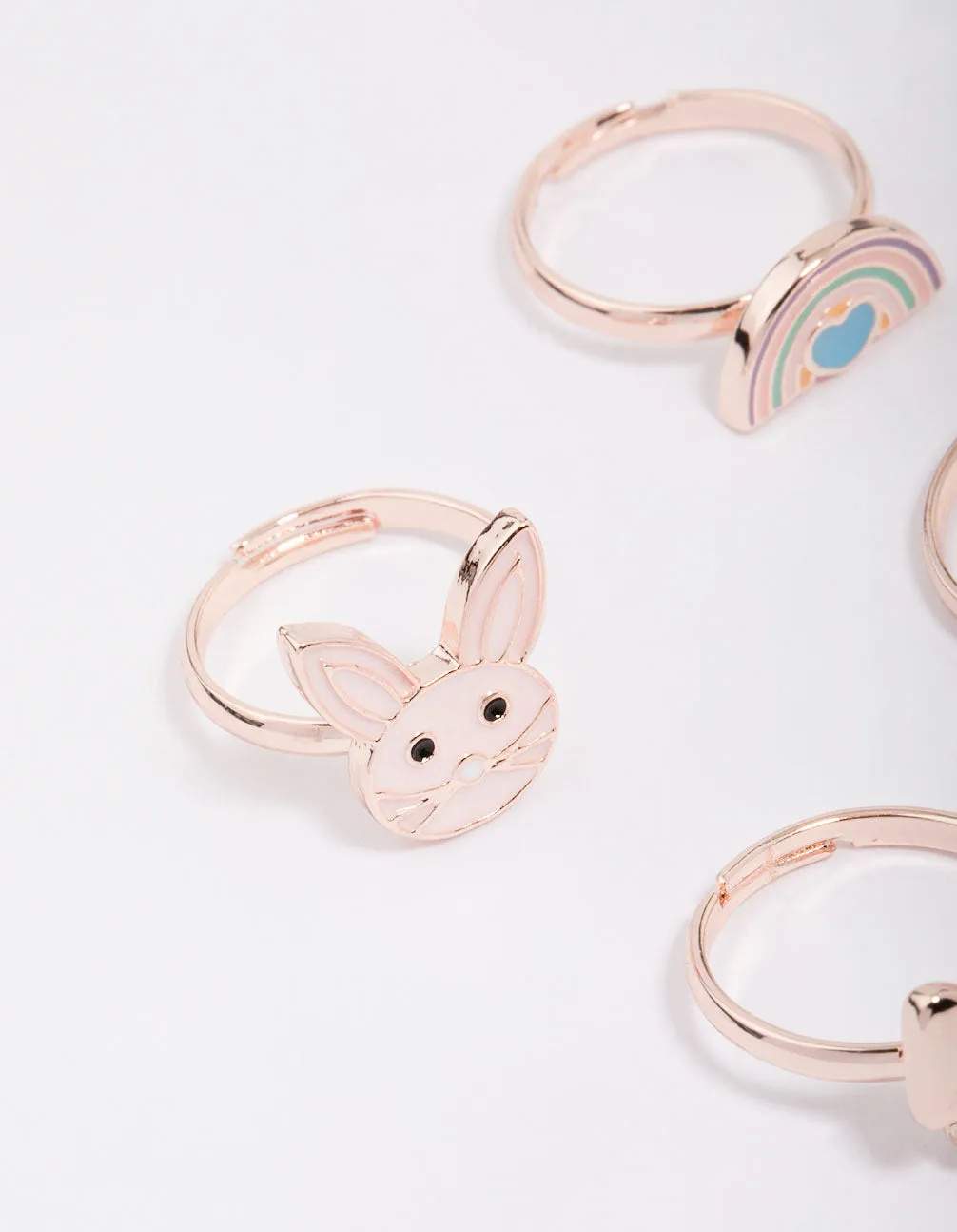 Kids Rose Gold Easter Bunny Bow Ring 6-Pack