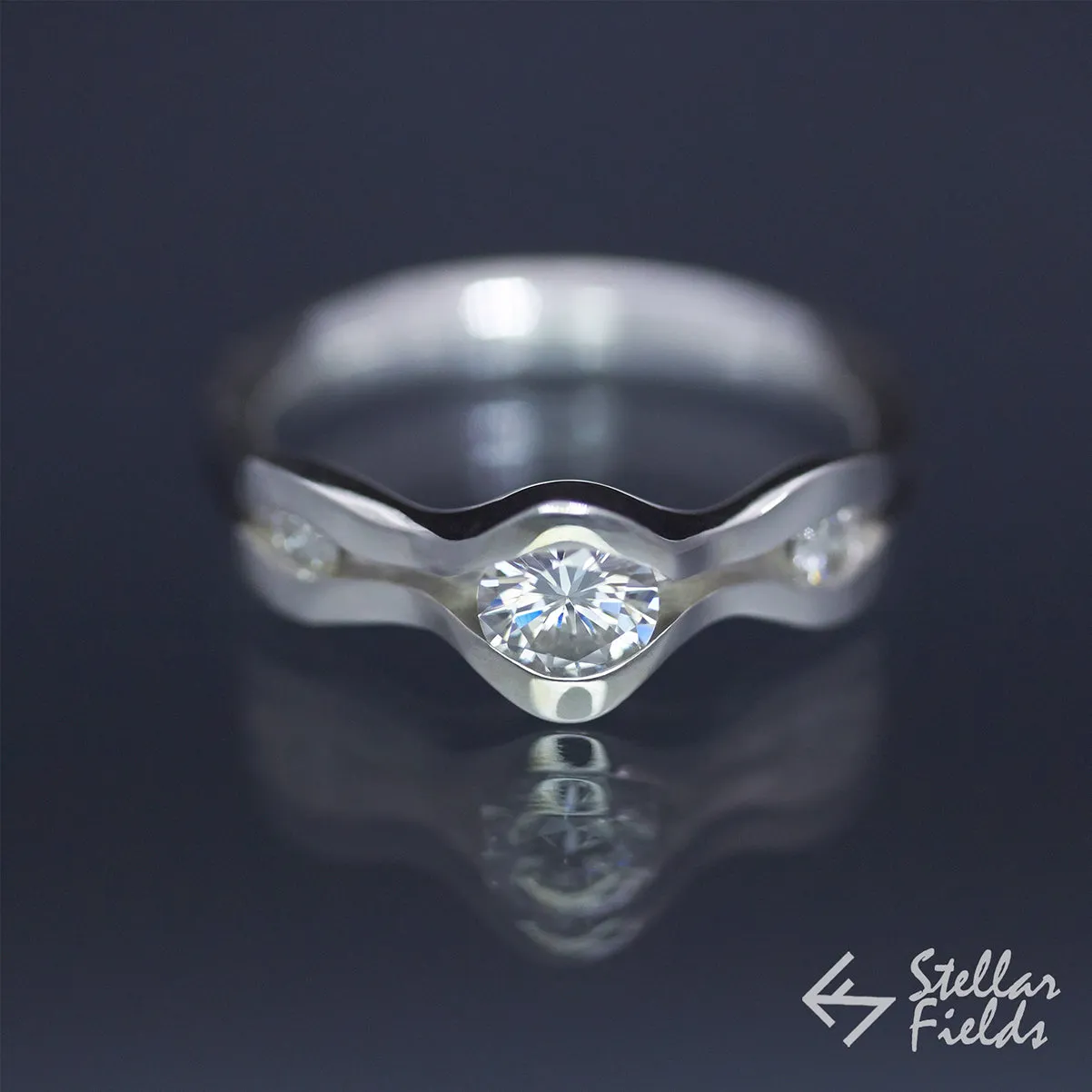 Lab Diamond Three Stone Wave Engagement Ring