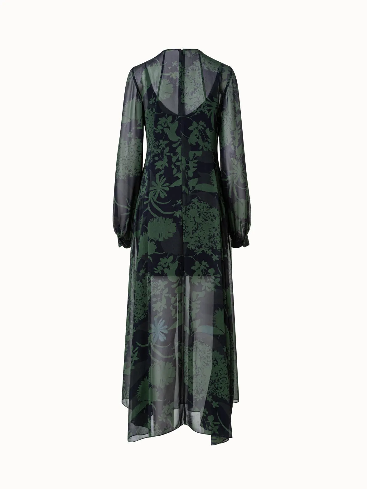 Langes Kleid aus Seiden-Georgette mit Abraham-Blumen Druck