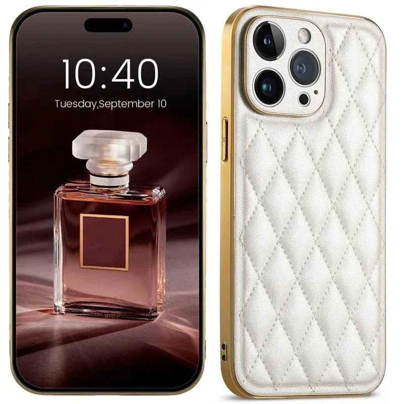 Leather Cute Phone Case for iPhone 14 Plus, 13 Pro Max, and 12 Pro - Gold Plating