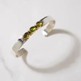 Lee Bennett Peridot & 14K Gold Navajo USA Native American Made 925 Sterling Silver Cuff