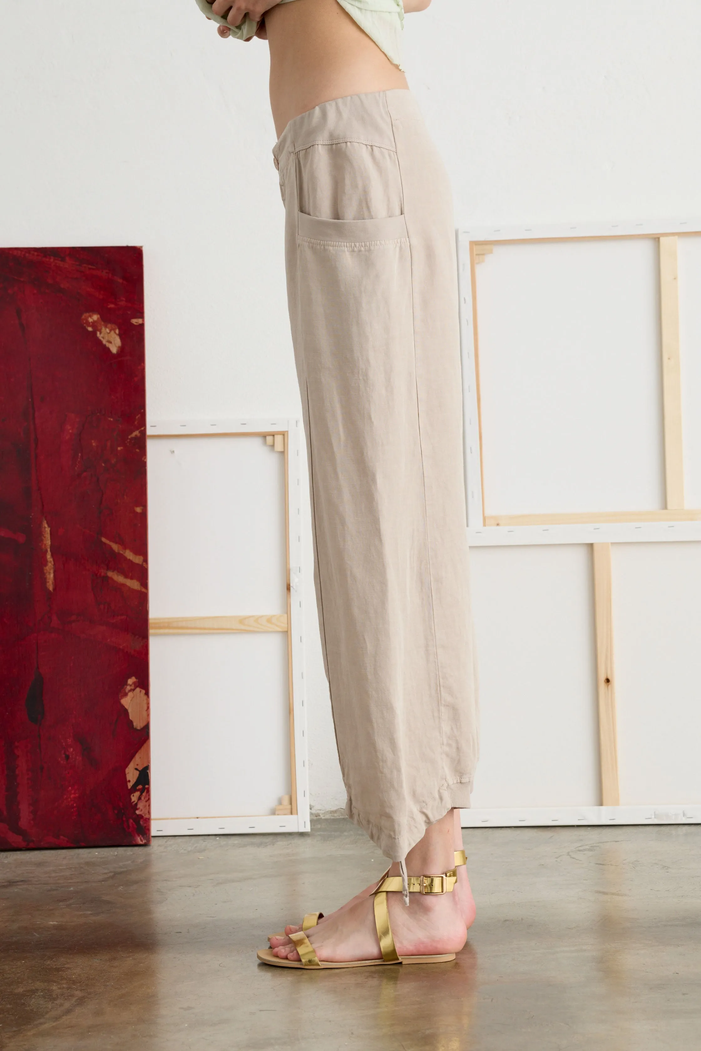 Linen and Lyocell Pants with Drawstring Garment-Dyed 06MU 7049