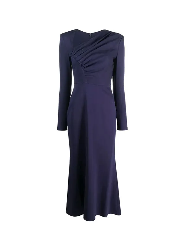 Long Sleeve Stretch Dress in Navy