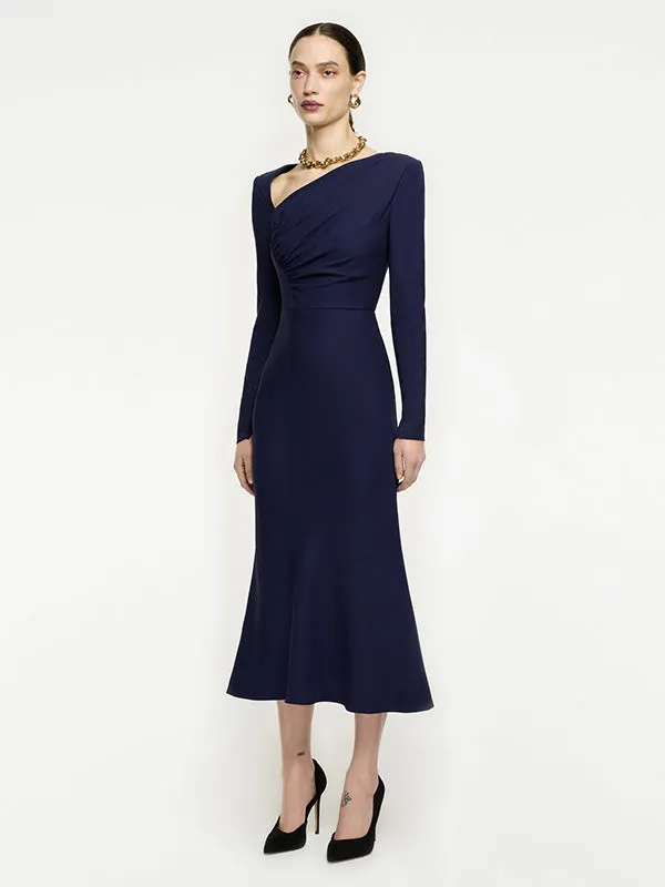 Long Sleeve Stretch Dress in Navy