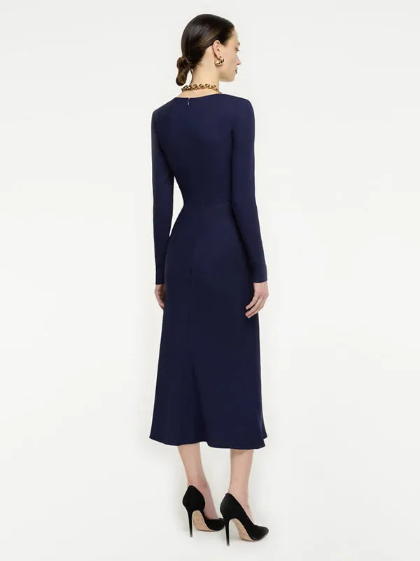 Long Sleeve Stretch Dress in Navy