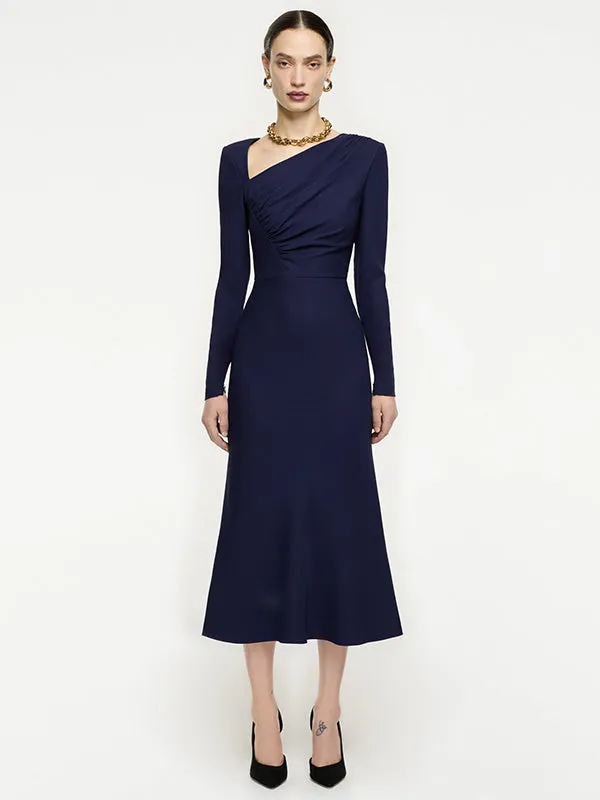 Long Sleeve Stretch Dress in Navy