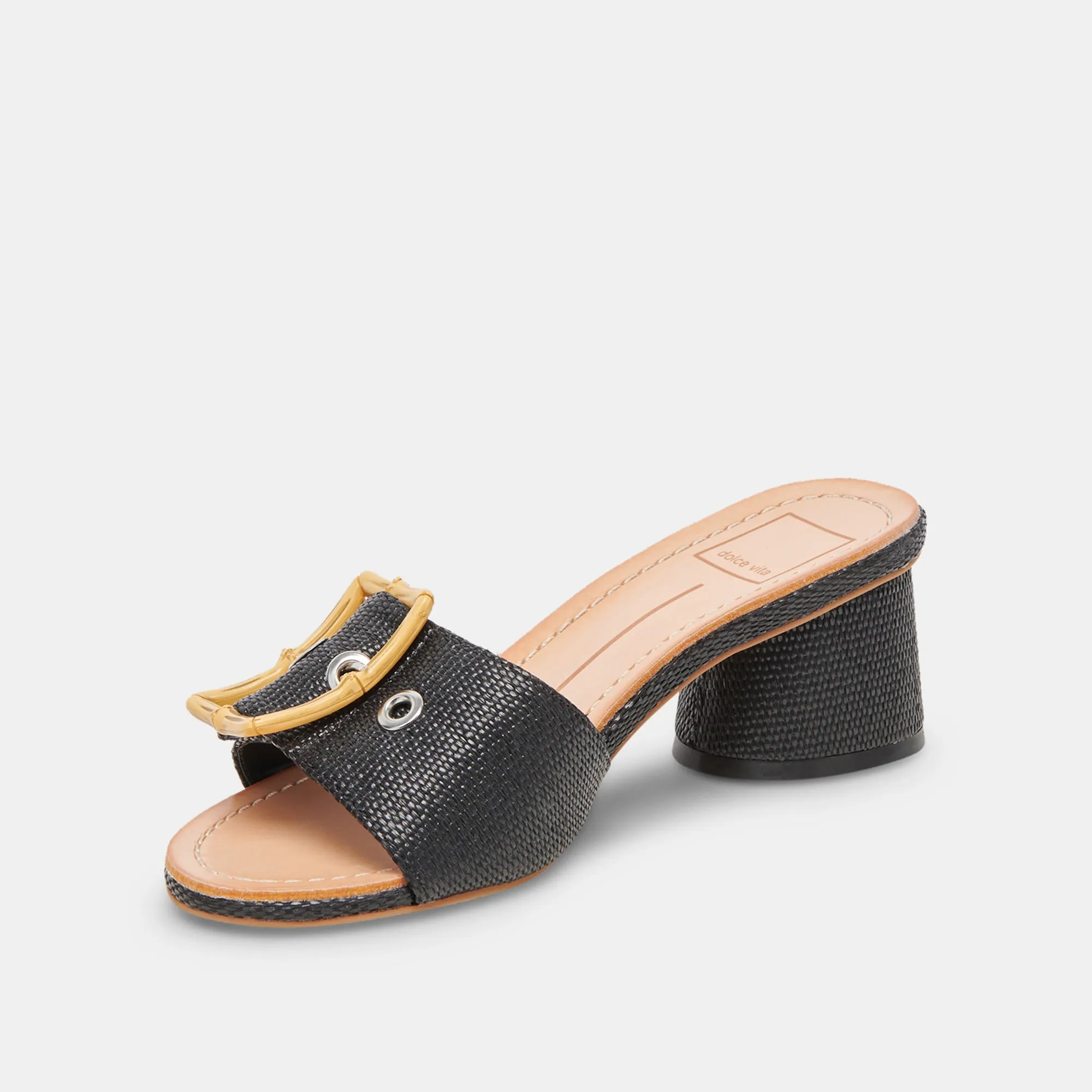 LUCEY HEELS BLACK RAFFIA